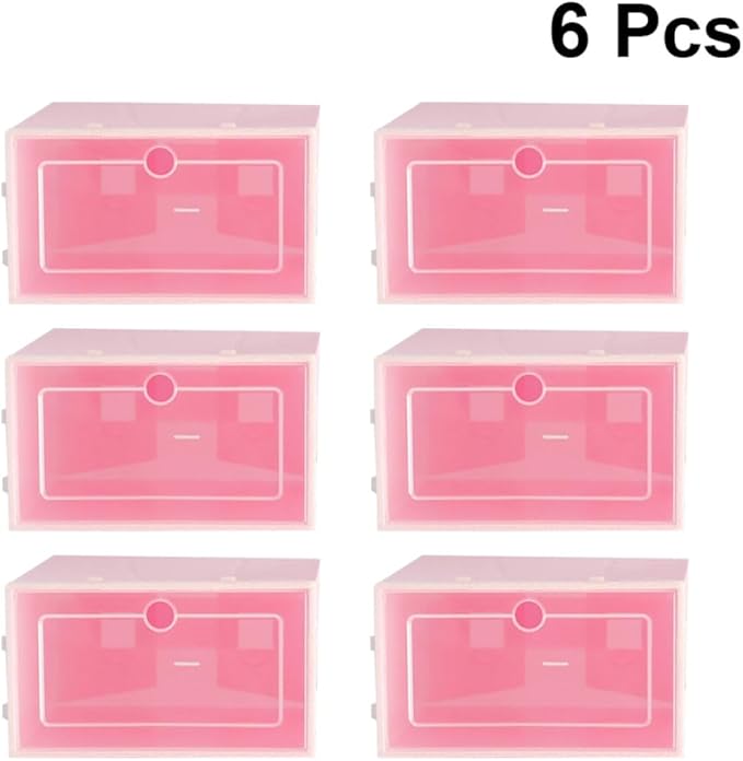 Milisten 6pcs Stackable Plastic Shoes Storage Box, Thickened Small Pink Shoe Container Organizer for Closet and Home Storage