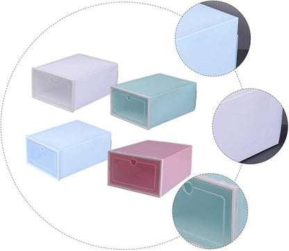 Levemolo Thickened Plastic Shoe Storage Box Set of 4 Large Clamshell Dustproof Drawer-Type Organizer for Closet Bed Shoe Boxes