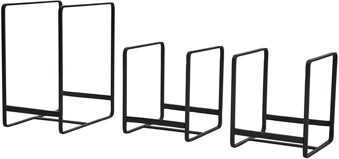 Juvale Iron Kitchen Cabinet Organizer Shelf - Space-Saving Plate Rack Organizer for Cabinet - Pot Lid Holder for Cupboard Shelf - Cutting Board for Countertop Stand - Black, Pack of 3
