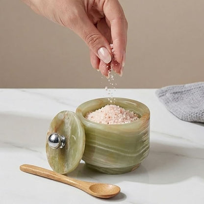 Radicaln Marble Salt Cellar with Lid 3" Green Handmade Salt Box & Spice Jar for Kitchen Counter, Ideal Salt Holder, Sugar Bowl & Salt Dish, Salt Container For Housewarming Gift & Kitchen Decor