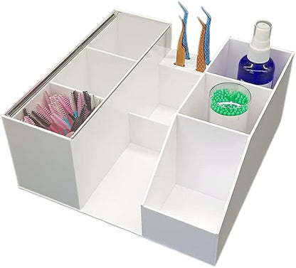 Acrylic Large Capacity Makeup Organizer, Grafting Beauty Extension Supplies Lash Storage Display, Eyelash Storage Case Brush Tweezers Cosmetic Holder (White)