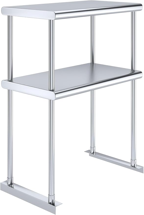 NSF Certified 18 Gauge Heavy Duty Stainless Steel Double overshelf with Brackets for Kitchens, Utility Rooms, Storage, Offices & Home