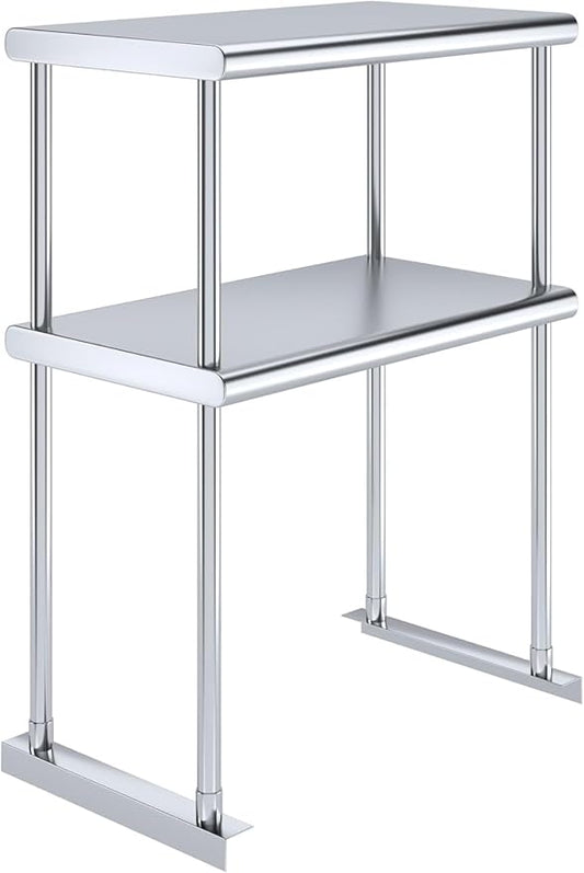 NSF Certified 18 Gauge Heavy Duty Stainless Steel Double overshelf with Brackets for Kitchens, Utility Rooms, Storage, Offices & Home