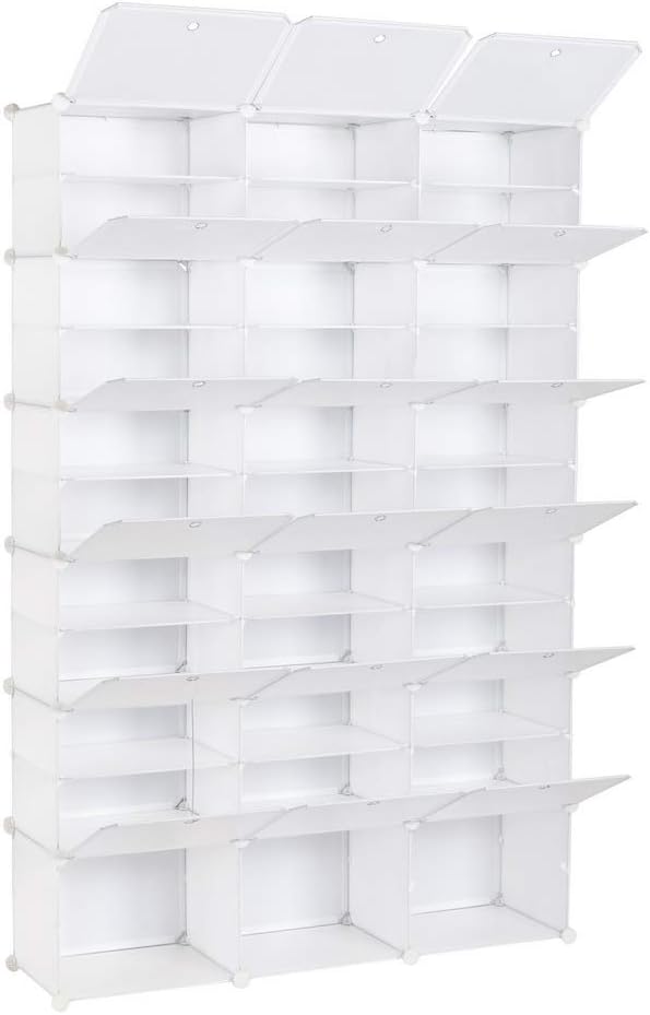 amopacorp White 12-Tier Shoe Rack Stores Up to 72 Pairs Heels Boots Slippers Organizer 36 Grids Tower Shelf Storage Cabinet Stand Expandable for Entryway Bedroom Closet Hallway