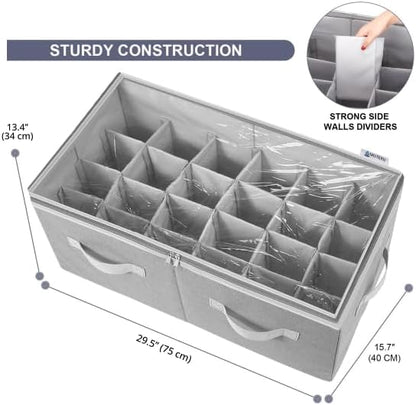 Moteph Shoe Organizer Closet Storage Solution with Clear Cover & Adjustable Dividers for Shoes, Handbags, Blankets, Linen, Clothing (Large - 24 Pairs, Grey)