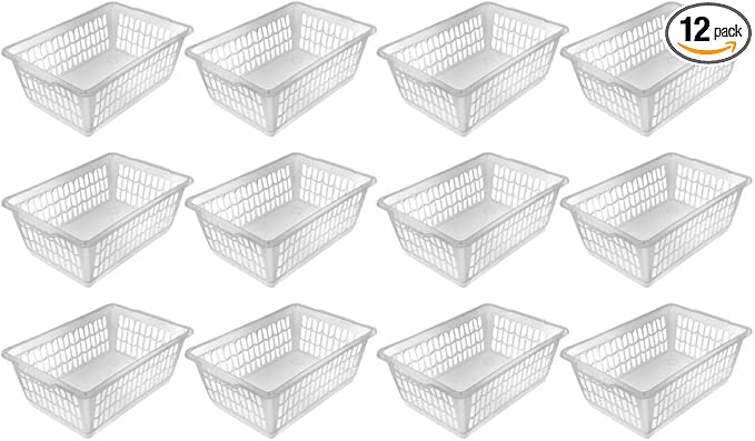 YBM HOME Plastic Perforated Storage Basket Bin Office Drawer, Shelf Desktop Countertop Tray Organizer 32-1188 (12, clear)