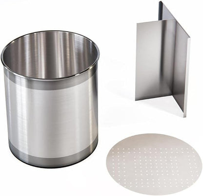 Cooler Kitchen Rotating Extra Large Stainless Steel Utensil Holder Caddy with Sturdy No-Tip Weighted Base, Removable Divider, and Gripped Insert Bottom -Dishwasher Safe Metal Cooking Utensil Holder