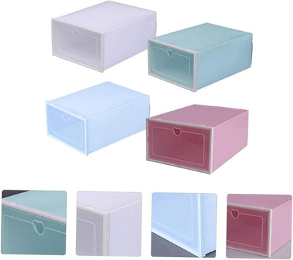 Levemolo Thickened Plastic Shoe Storage Box Set of 4 Large Clamshell Dustproof Drawer-Type Organizer for Closet Bed Shoe Boxes