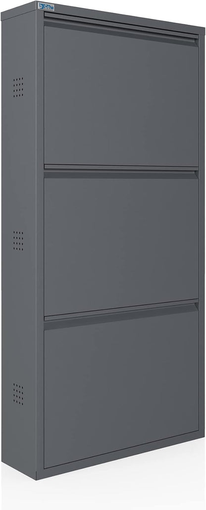 CEHA 3 Tier Metal Shoe Cabinet with Cover, Durable Shoe Storage Organizer for Entryway, Space Saving Shoe Shelf Closet with Side Ventilation Holes, 5.91" x 40.6" x 19.68", Anthracite