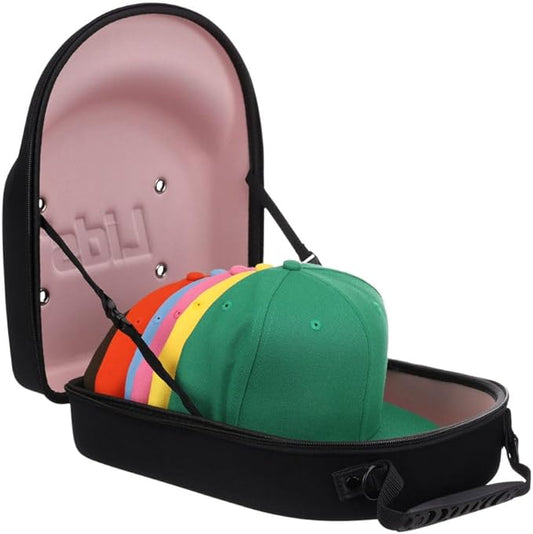 Lids Hat Travel Case – Baseball Cap Carrier for 6 Hats, Durable Black Exterior with Pink Interior, Storage with Handle & Adjustable Shoulder Strap, Hard Hat Organizer for Travel & Closet