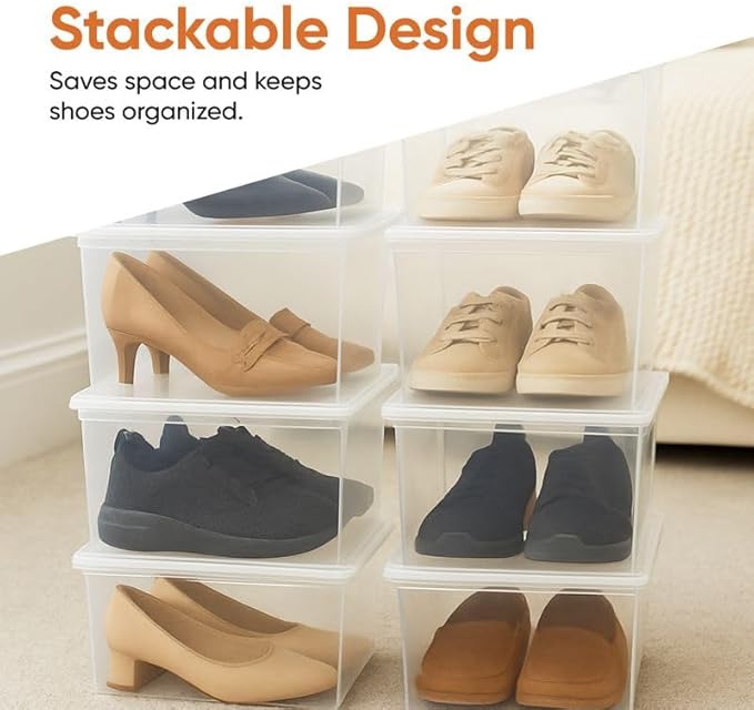 Superio 3-Pack Shoe Box Modern Storage Container - 6.5 Quart/6 Liter, Stackable Plastic Shoe Box Organizer (13.5" L x 8.35" W x 5.2" H)
