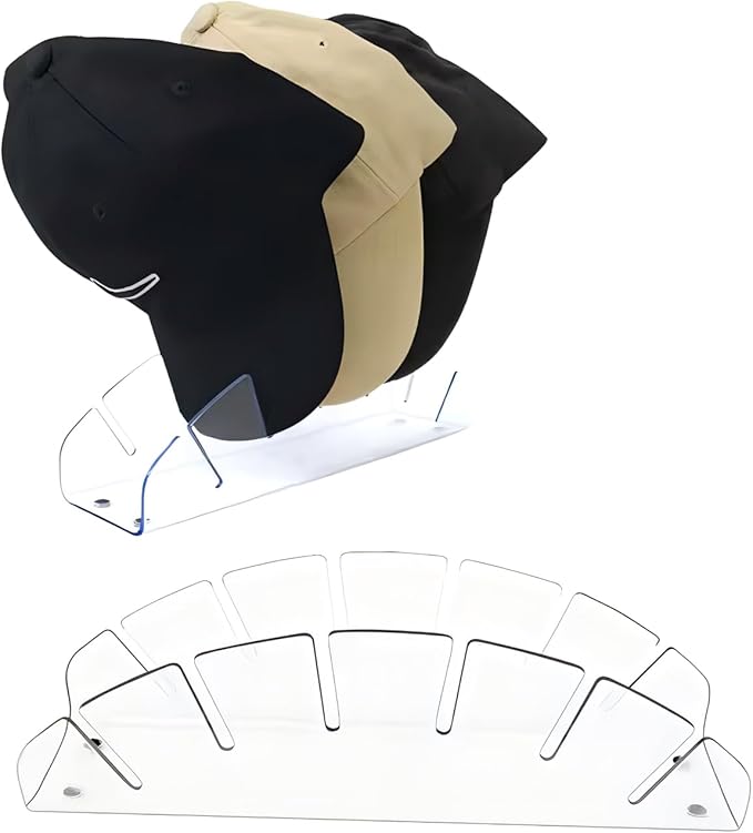 New 2Pcs Fan-Shaped Hat Organizer for Baseball Caps Display & Holder- No Install Acrylic Hat Holder for 12 Baseball Caps - Hat Rack Storage for Bedroom, Closet, Dresser, Entrance (Clear)