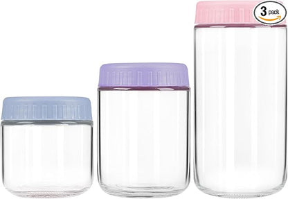 Overnight Oats Containers with Lids, 10 & 16 & 24 oz Wide Mouth Mason Jars with Lids, 3 Pack Glass Jars with Airtight lid for Chia Pudding Yogurt Salad, Meal Prer Oatmeal Jars