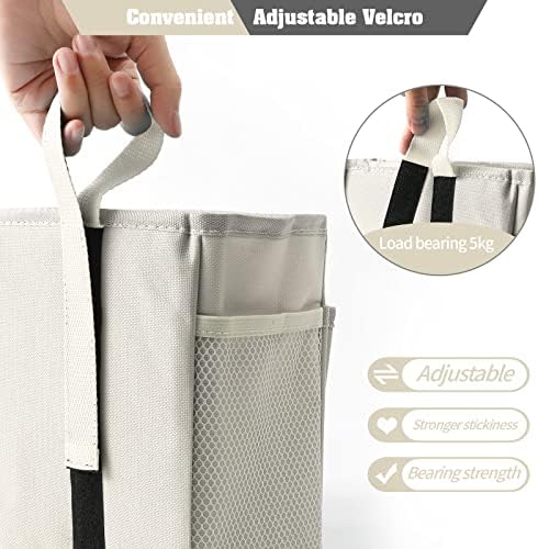 Bseash Bunk Bed Organizer, Bedside Caddy Hanging Bed Organizer Storage Bag with 4 Pockets and 2 Hooks, for College Dorm Rooms Bed, Hospital Bed, Baby Bed Rails, 600D Oxford Cloth (Beige) - Image 4