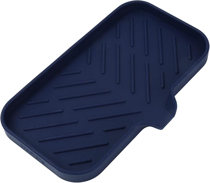 MicoYang Silicone Bathroom Soap Dishes with Drain Spout-Kitchen Sink Organizer,Sponge Holder,Dish Soap Tray,Perfect for Dispenser,Scrubber,Bottle,Cup on Sink or Counter-Navy Blue 9.6"×5.3"