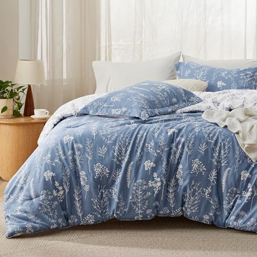 Bedsure Floral Comforter Set Cute Bedding Set Full Reversible Infinity Blue by BEDSURE