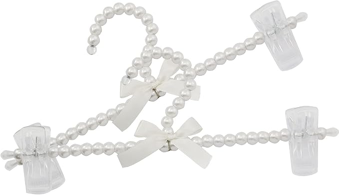 XGNG 2PCS Pearl Plastic Bowknot Clothes Rack with Clip Artificial Pearl Hangers Pearl Pants Hangers for Trousers Jeans Skirts, White