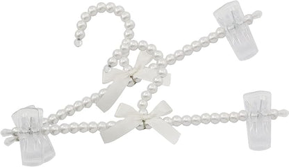 XGNG 2PCS Pearl Plastic Bowknot Clothes Rack with Clip Artificial Pearl Hangers Pearl Pants Hangers for Trousers Jeans Skirts, White