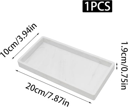 8 Inch Marble Bathroom Tray for Counter Silicone Vanity Perfume Soap Dispenser Decorative Tray, Marble Color