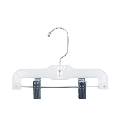 NAHANCO 1610RCLH Plastic Skirt/Slack Hangers, Infant Super Heavy Weight with Long Hook and Metal Clips, Hi-Impact, White (Pack of 100)