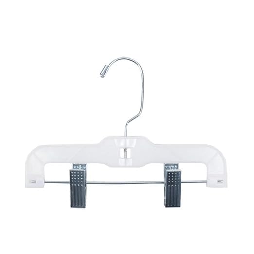 NAHANCO 1610RCLH Plastic Skirt/Slack Hangers, Infant Super Heavy Weight with Long Hook and Metal Clips, Hi-Impact, White (Pack of 100)