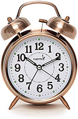 FLOITTUY {Loud Alarm for Deep Sleepers) 4'' Twin Bell Alarm Clock with Backlight for Bedroom and Home Decoration(Red-Brown) by FLOITTUY