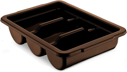 Commercial Cutlery Bin, 3-Compartment Restaurant Kitchen Flatware Tray, Silverware Storage Plastic Container, Condiments Holder, Utensil Organizer Box (Braun)