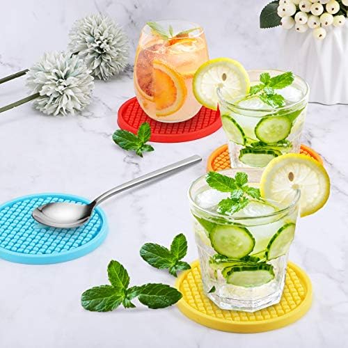 ME.FAN Silicone Coasters [6 Pack] Thickened Drink Coasters with Holder - Cup Mat - Non-Slip, Non-stick, Stay Put, Deep Tray - Prevents Furniture and Tabletop Damages(Yellow) - Image 4
