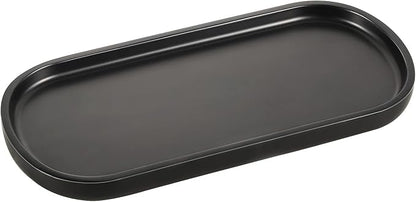 Emibele Black Vanity Tray, 10" Resin Oval Storage Tray for Bathroom Countertop Kitchen Sink Dresser Toilet Tank, Tray Organizer for Jewelry Ring Cosmetic Perfume Candle Soap Shampoo, Matte Black