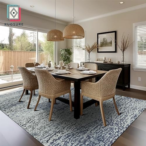 RUGSURE Washable Area Rug - 1/6 Thick - Stain & Water Resistant Non-Slip - Resistant Rug for Living Room, Bedroom, Nursery, Pet & Child Friendly, Vintage Charm Area Rugs (Grey+LightTeal, 5' x 7') - Image 4