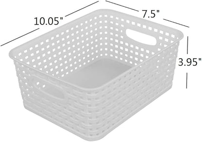 Sandmovie White Plastic Rattan Storage Baskets, 6 Packs