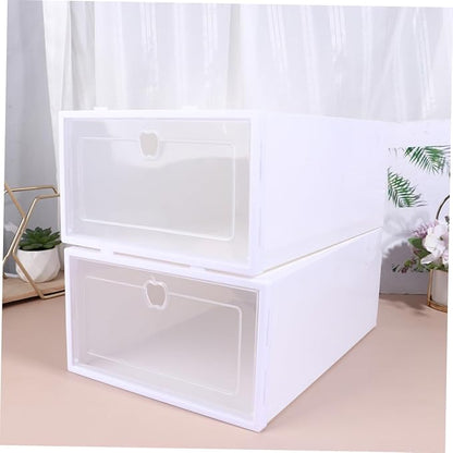 6pcs Thickened Transparent Shoe Organizer Boxes Stackable Drawer Type Shoe Holder for Sneakers and Boots PP Material Protective Storage for Closet White Frame Color