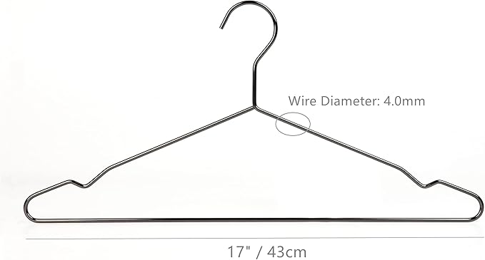 17 Inch Black Silver Heavy Duty Shirt Blouse Coat Suit Hanger 50 Pack, Space Saving Slim Wire Hanger for Camisole Trousers Dress