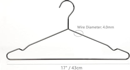 17 Inch Black Silver Metal Hanger Adult Clothes 20 Pack, 4.0mm Heavy Duty Shirt Blouse Hanger for Coat Suit, Space Saving Slim Wire Hanger for Camisole Trousers Dress
