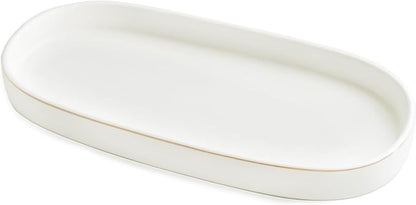 10x5 Bathroom Vanity Tray, Oval Ceramic Decorative Perfume Candle Tray for Bathroom/Kitchen Counter, White