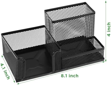 Lemecima 6 Pieces Pen Holder for Desk Mesh Metal Pencil Holders Pen Cup Marker Desk Caddy with Sticky Notes Organizer for Office Supplies Workspace School Home Black - Image 2