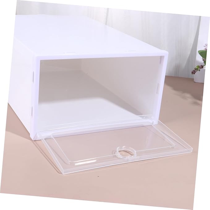 SOLUSTRE 6Pcs Transparent Shoe Storage Box Material Organizer for High Heels Sneakers and Boots Stackable Design for Easy Access and Quick Visibility White Lid