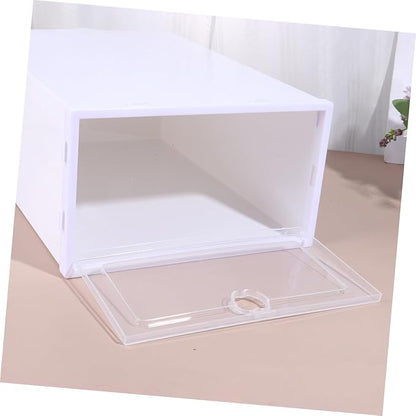 SOLUSTRE 6Pcs Transparent Shoe Storage Box Material Organizer for High Heels Sneakers and Boots Stackable Design for Easy Access and Quick Visibility White Lid