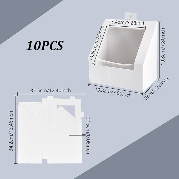 AHANDMAKER 10 Pcs White Hat Storage Box, Foldable Cardboard Gift Storage Boxes with Clear PVC Window, 7.8" x 7.8" x 4.7" Storage Containter for Baseball Hat Display Case Holder