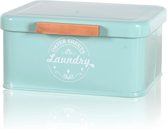 Dryer Sheet Holder Dispenser Container with Hinged Lid, Metal Modern Laundry Dryer Sheet Dispenser for Laundry Room Decor, Fabric Softener Dispenser,Green