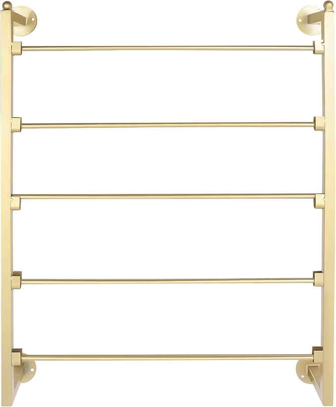 Wall Mounted Scarf Rack, 5-Tier Metal Scarves Towels Rack Wall Display Silk Ribbon Storage Organizer Gold Hijab Hanger for Flower Shop Retail Store (Gold)