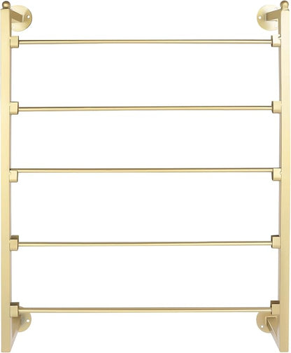 Wall Mounted Scarf Rack, 5-Tier Metal Scarves Towels Rack Wall Display Silk Ribbon Storage Organizer Gold Hijab Hanger for Flower Shop Retail Store (Gold)