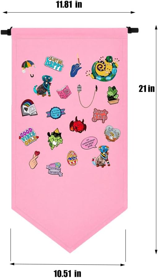 Wall Hanging Brooch Jewelry Storage Case Canvas Display Stand Enamel Pin Display Banner Holder Earrings Necklace Glitter Pin Collection Organizer (Pink)