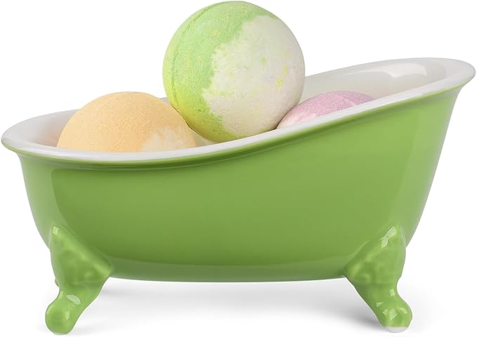 6.1" Vintage Ceramic Mini Decorative Clawfoot Bathtub Bar Soap Dish, Kitchen Sponge Holder and Shower Tray for Bathroom, 1 Pack (Lime)