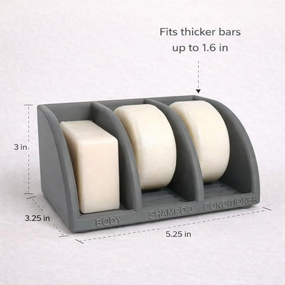 Shampoo Bar Holder for Shower, 3-Slot Soap & Conditioner Organizer with Drainage - Keeps Bars Dry & Lasts Longer - Modern Bathroom Organizer by Essence & Abode (Dark Gray)