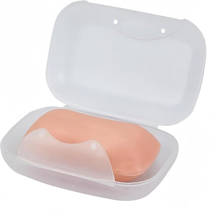 Soap Holder Container, Portable Bar Soap Saver Scrubber Case for Bathroom and Kitchen (Transparent)