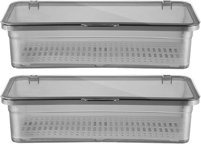 Tofficu Tableware Storage Box with Drain Plate 10.55X4.72X2.75In Covered Utensil Organizer for Kitchen Drawer Countertop Silverware Holder for Chopsticks and Cutlery