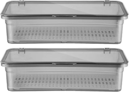 Tofficu Tableware Storage Box with Drain Plate 10.55X4.72X2.75In Covered Utensil Organizer for Kitchen Drawer Countertop Silverware Holder for Chopsticks and Cutlery