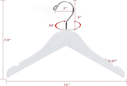 Quality 12 Inch White Kids Wooden Hangers - 80 Pack Children Hangers with Multifunctional Notches & 360 Degree Swivel Chrome Hook - Kid Coat Hangers for Clothes Size 8 and Smaller (White, 80)