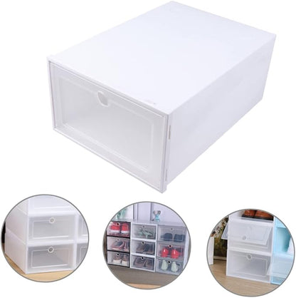 Healifty 6pcs Transparent Stackable Drawer Type Shoe Boxes with Breathable Design Easy Use Containers for Closet Entryway Under Bed Storage Men's White